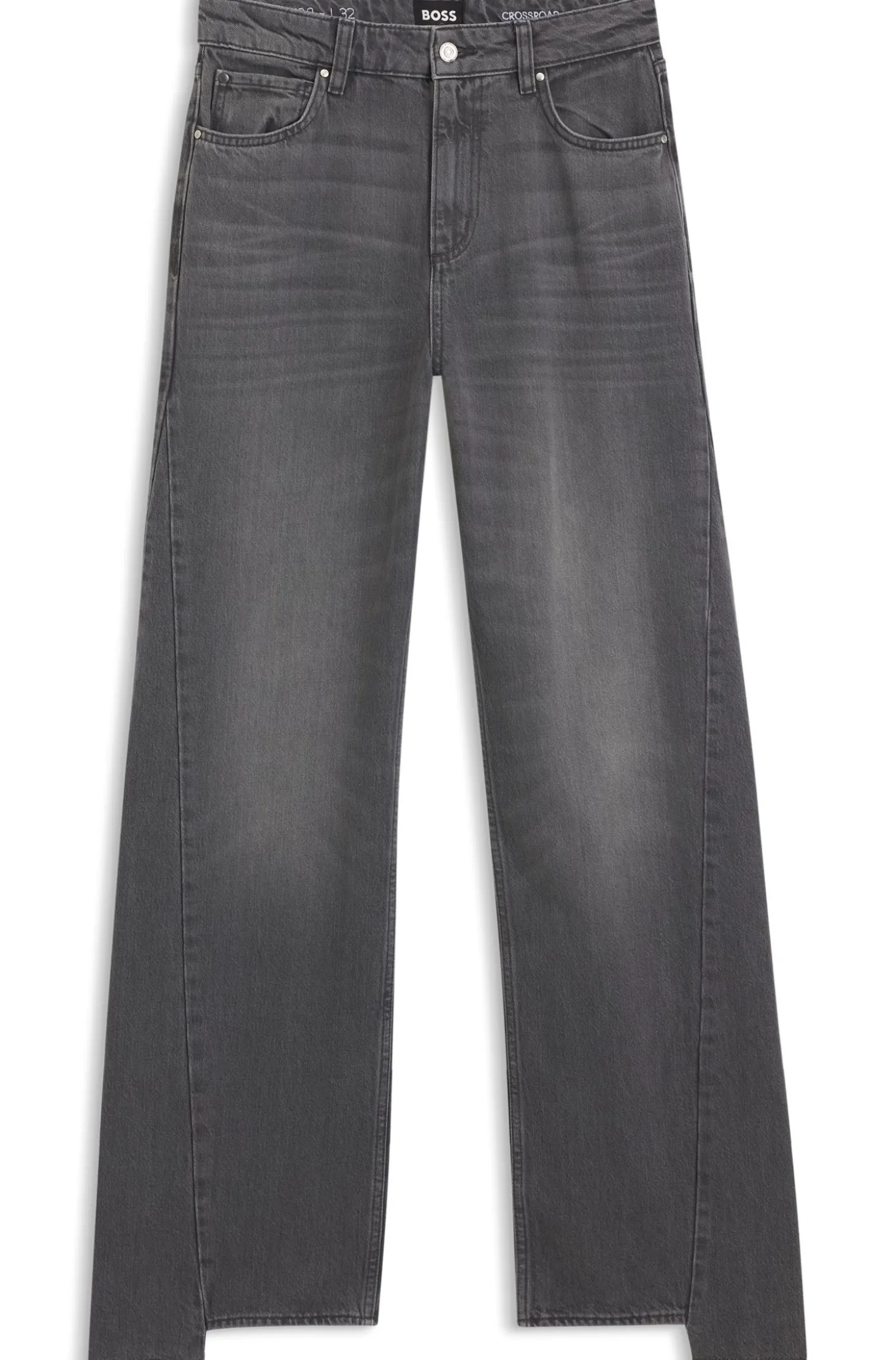 Graue Boyfriend-Fit Jeans aus festem Denim