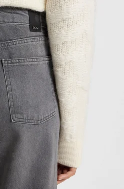 Graue Boyfriend-Fit Jeans aus festem Denim