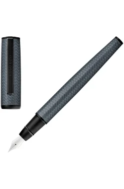 Grauer Aluminium-Füllfederhalter mit Gravur in Mesh-Optik