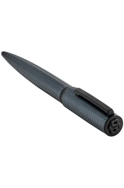 Grauer Kugelschreiber aus Aluminium mit Mesh-Effekt-Gravur