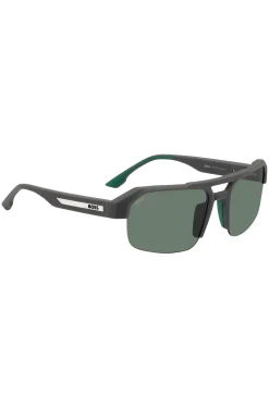 Graue Sonnenbrille mit Einsatz und Logo an den Bügeln