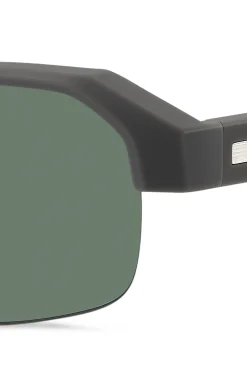 Graue Sonnenbrille mit Einsatz und Logo an den Bügeln