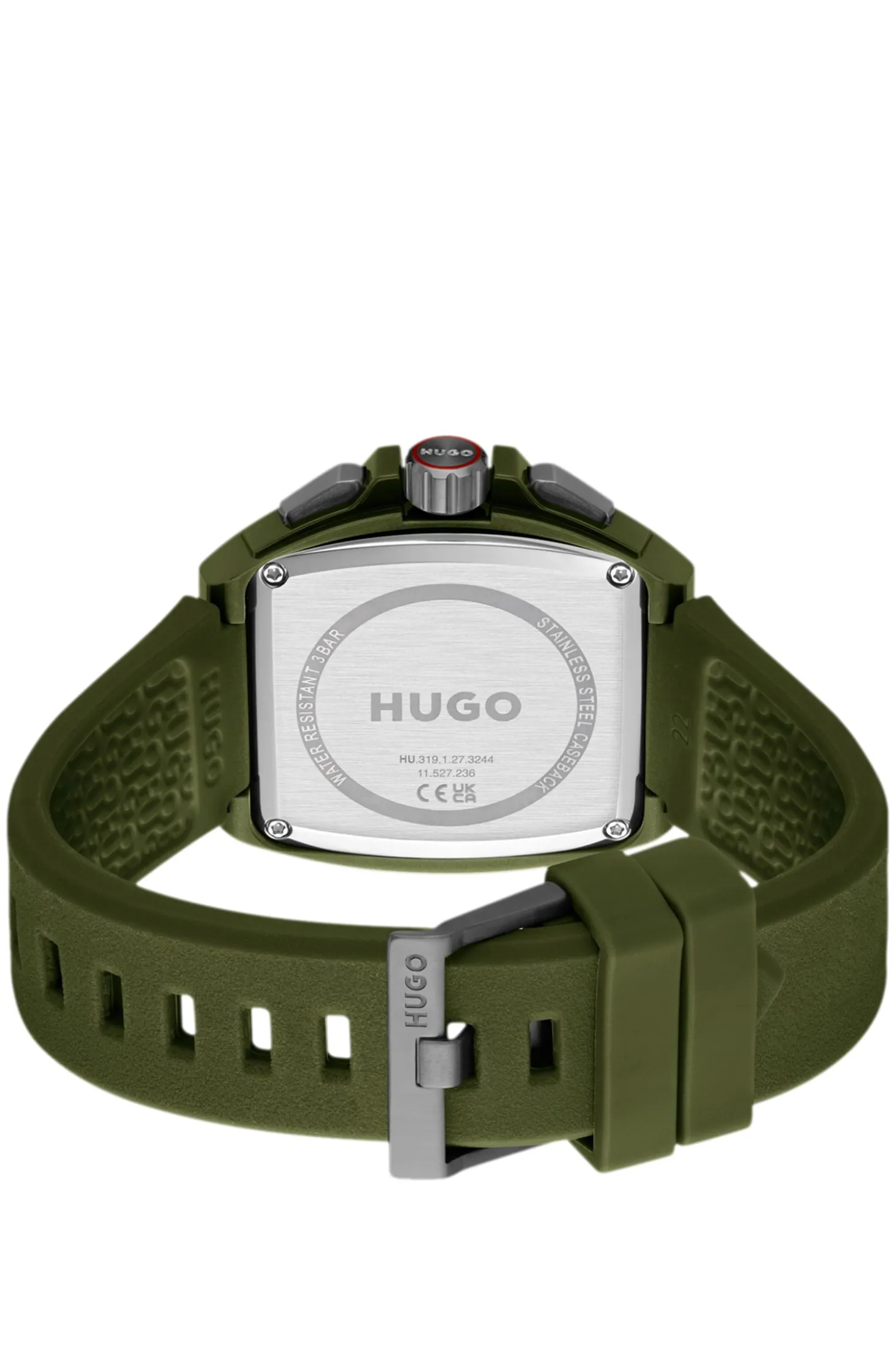 Grüne Uhr mit skelettiertem Zifferblatt und Silikonarmband