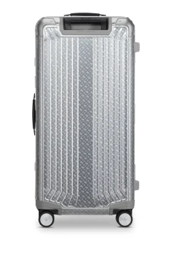 Großer BOSS x Samsonite Koffer aus silberfarbenem Aluminium 80 cm