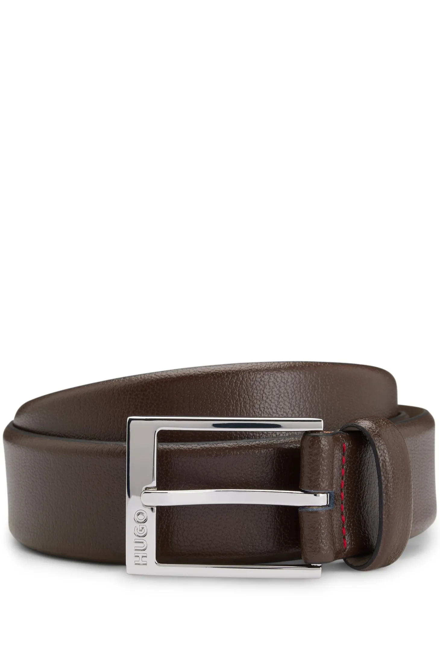 Gürtel aus genarbtem Leder mit Metalldetails in Silber-Optik