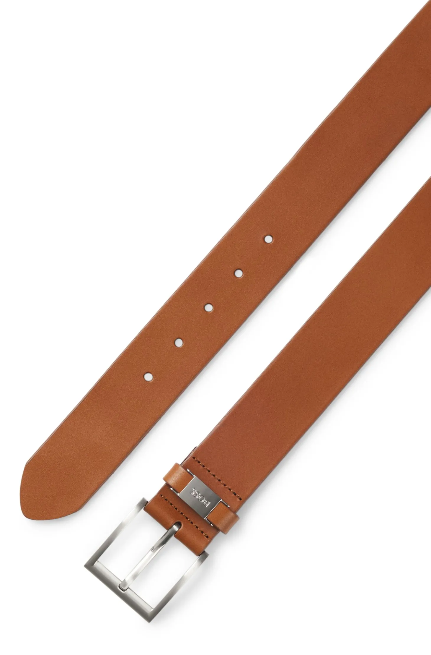 Gürtel aus italienischem Leder mit Logo-Schlaufe und Details aus gebürstetem Metall