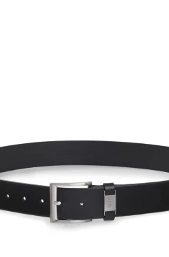 Gürtel aus italienischem Leder mit Logo-Schlaufe und Details aus gebürstetem Metall