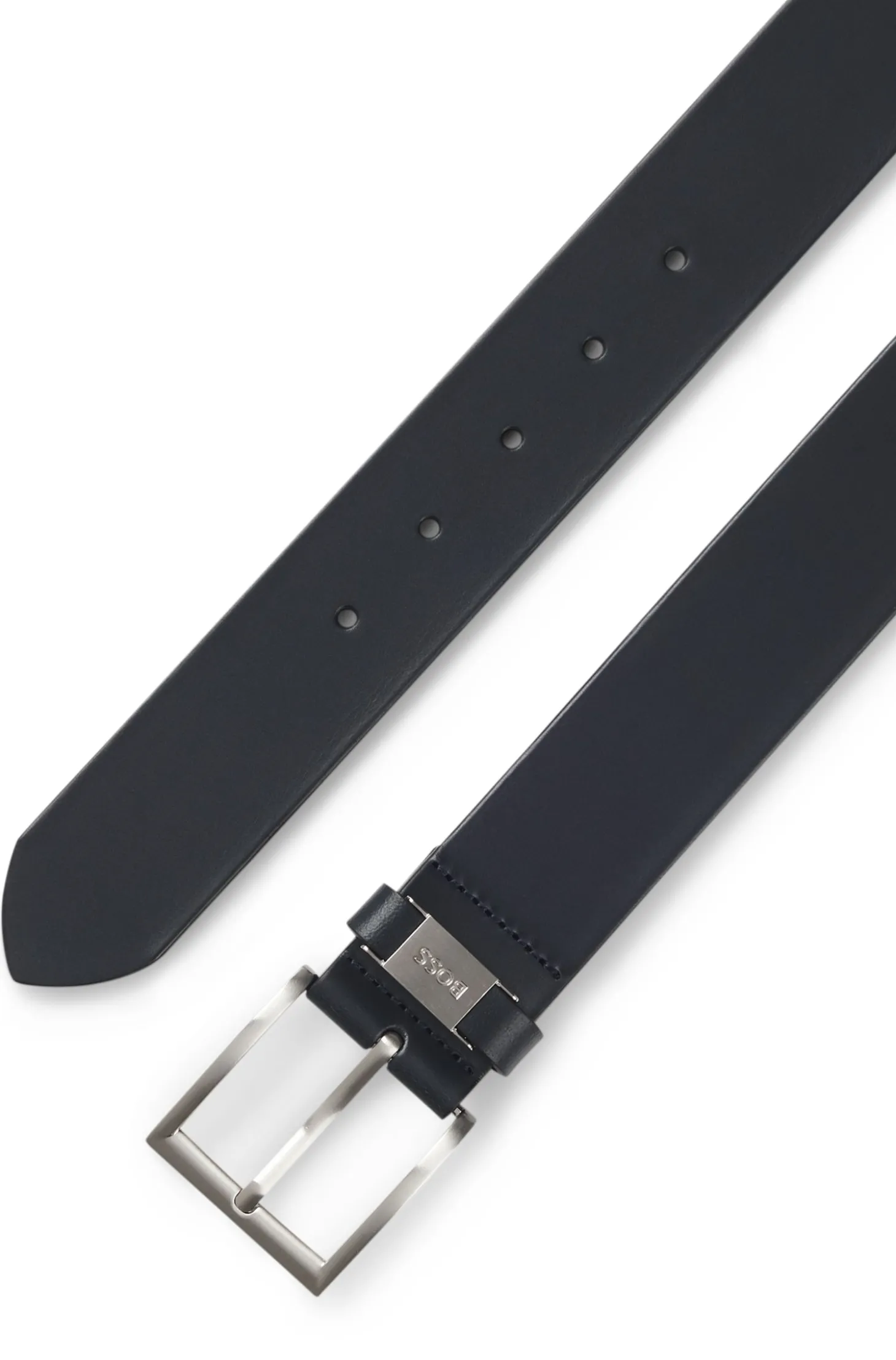 Gürtel aus italienischem Leder mit Logo-Schlaufe und Details aus gebürstetem Metall