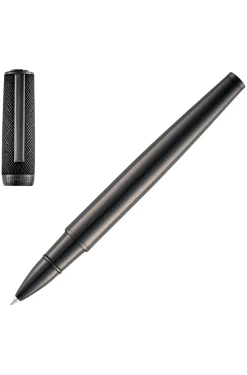 Gunmetal-plattierter Tintenroller mit Cap aus strukturiertem Leder