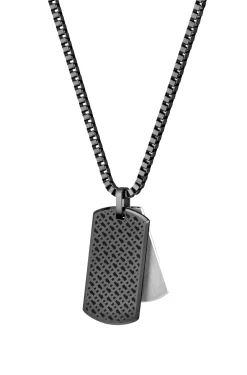 Halskette aus schwarzem Edelstahl mit zwei Logo-Tags
