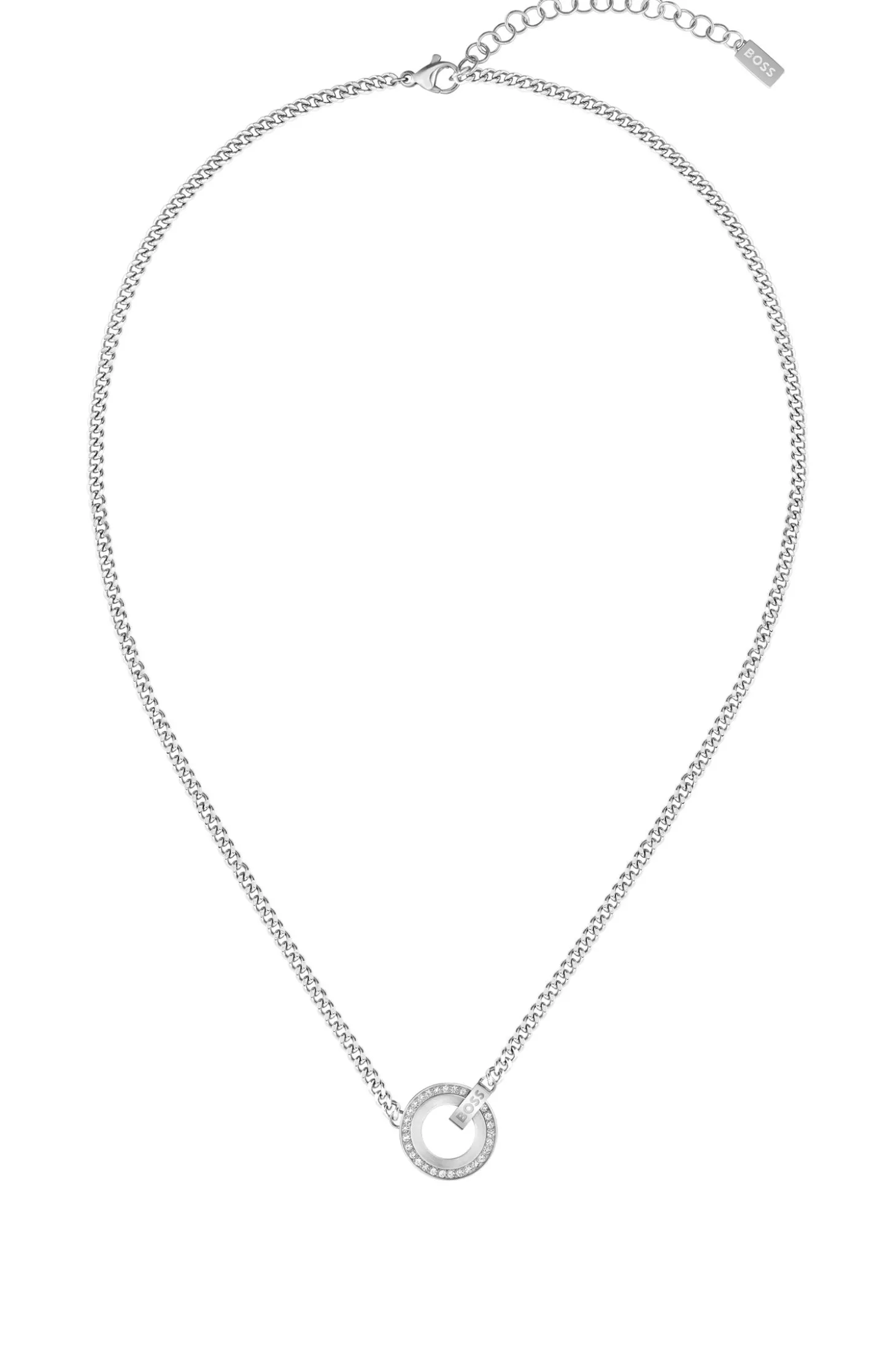 Halskette mit Kristallring und Logo-Glied
