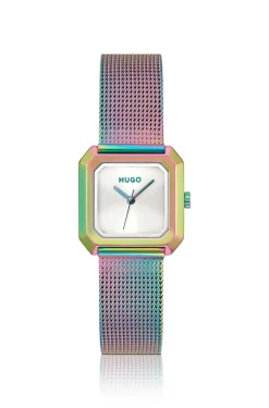 Hazel irisierende quadratische Uhr mit Mesh-Armband
