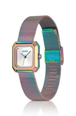 Hazel irisierende quadratische Uhr mit Mesh-Armband