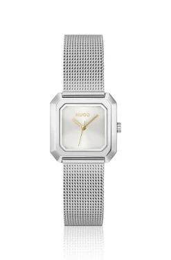 Hazel quadratische Uhr aus Edelstahl mit Mesh-Armband