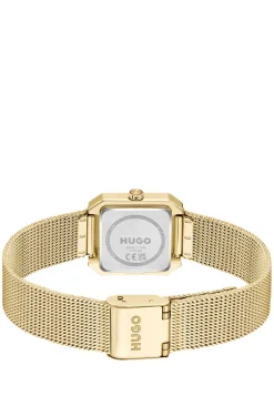 Hazel quadratische Uhr in Gold-Optik mit Mesh-Armband
