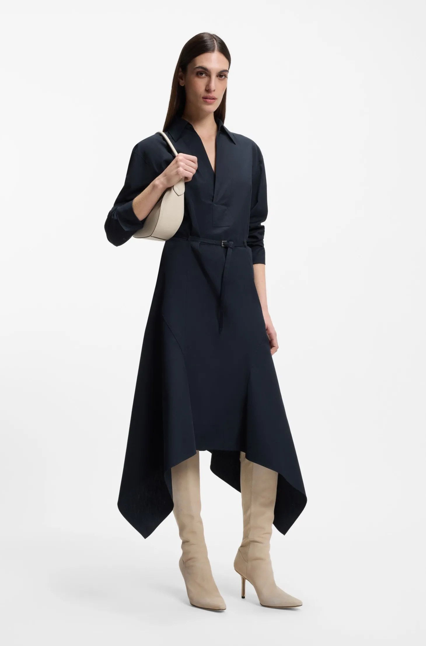 Hemdblusenkleid aus Baumwoll-Popeline mit Gürtel