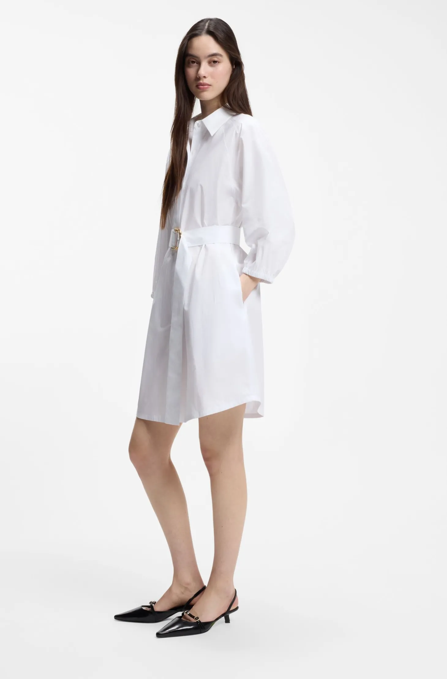 Hemdblusenkleid aus Baumwoll-Popeline mit Gürtel mit Schließe