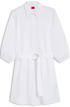 Hemdblusenkleid aus Baumwoll-Popeline mit Gürtel mit Schließe