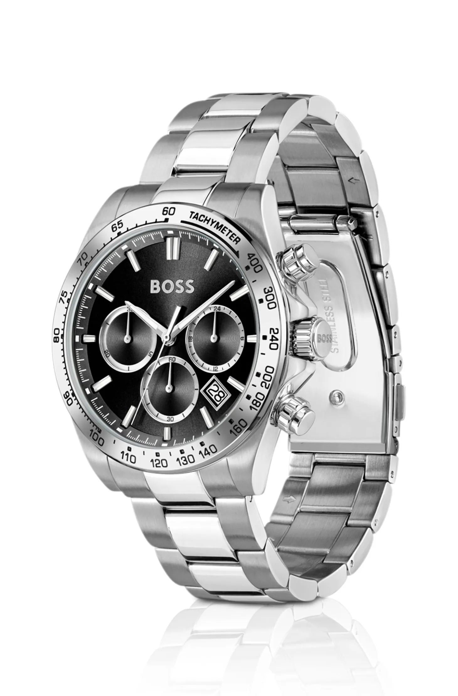 Hero 2.0 Chronograph mit schwarzem Zifferblatt und Edelstahlarmband
