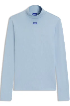 Hochgeschlossenes Top aus Stretch-Baumwolle mit Logo-Badge