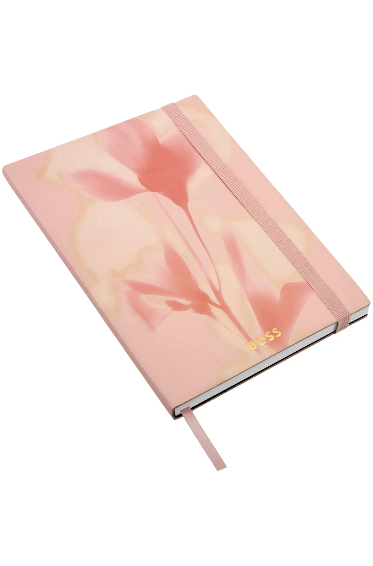Holographic floral-print notebook with elastic closure