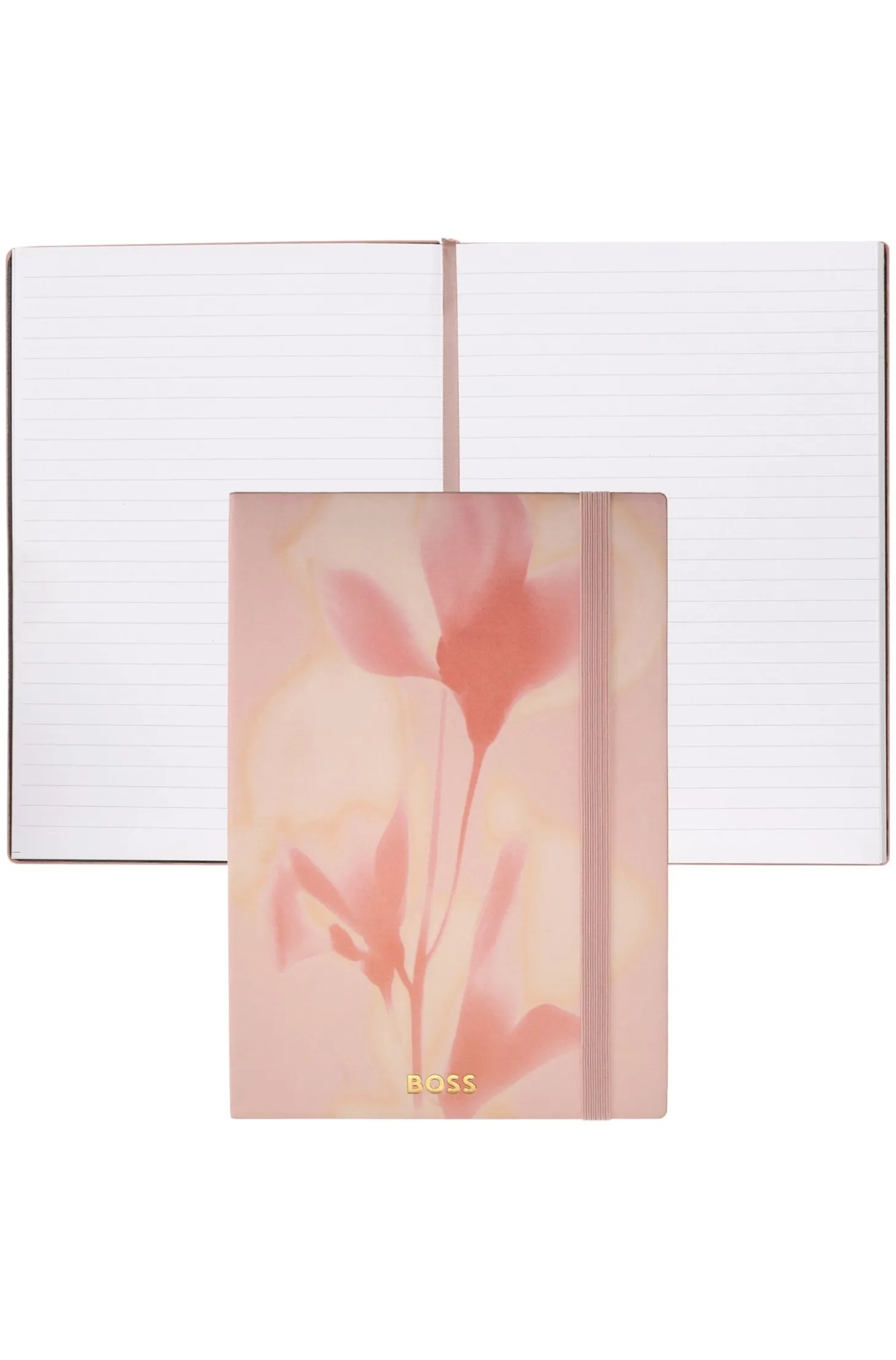 Holographic floral-print notebook with elastic closure