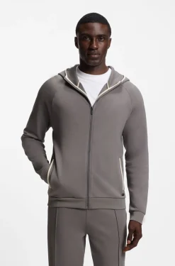 Hoodie aus Baumwoll-Mix mit Reißverschluss und Kontrast-Einfassung