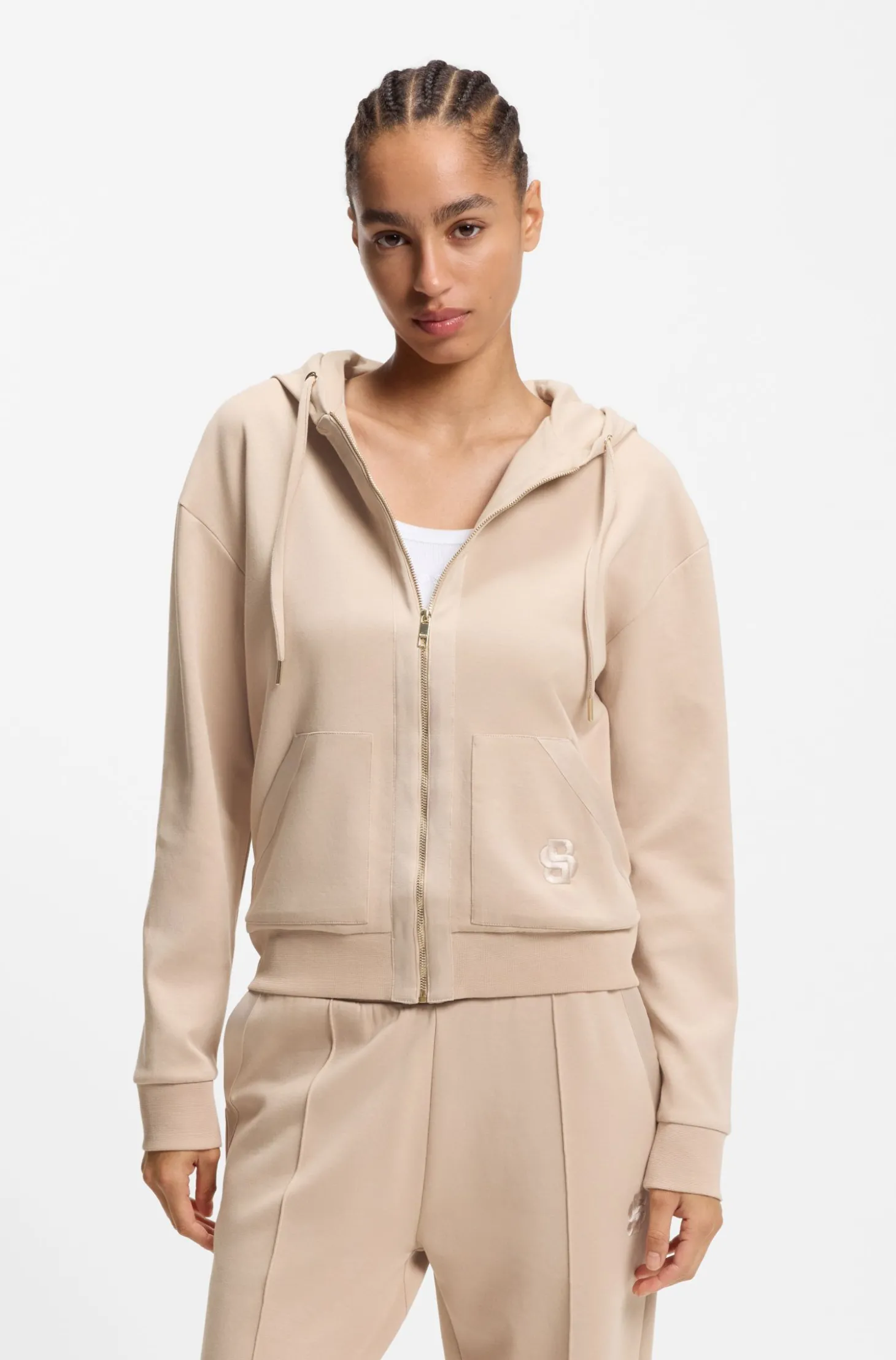 Hoodie aus Baumwoll-Mix mit Reißverschluss und Double-B-Monogramm