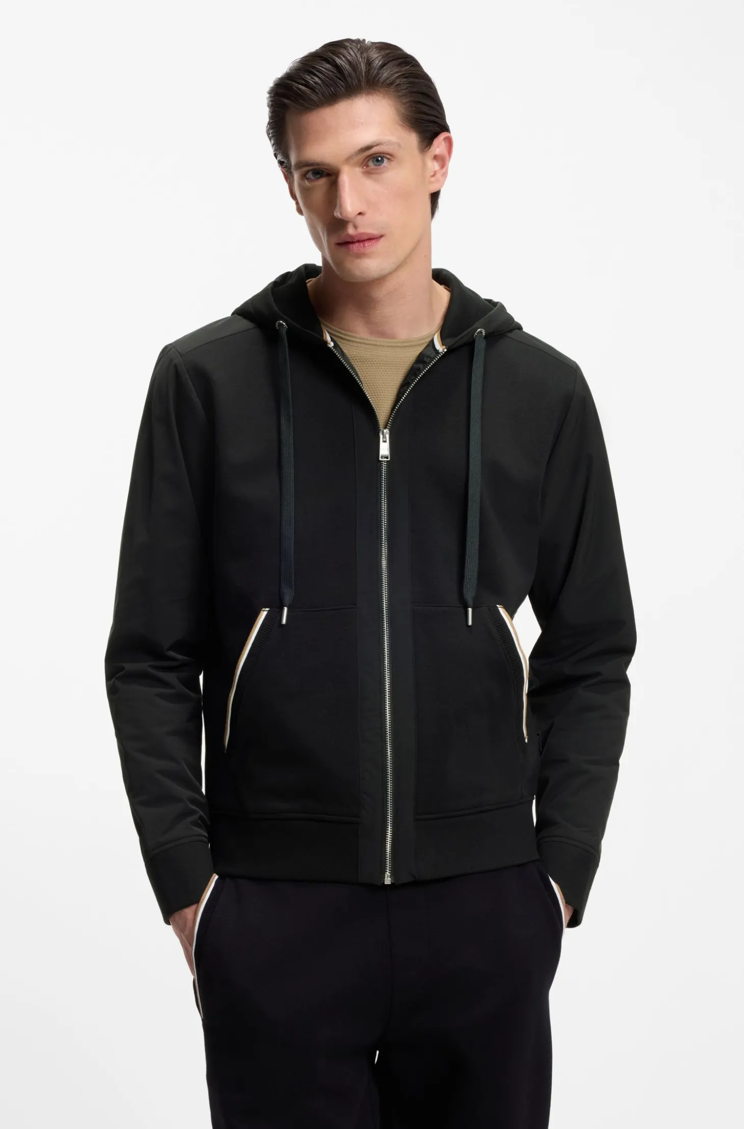Hoodie aus Baumwoll-Terry mit Signature-Streifen-Besatz