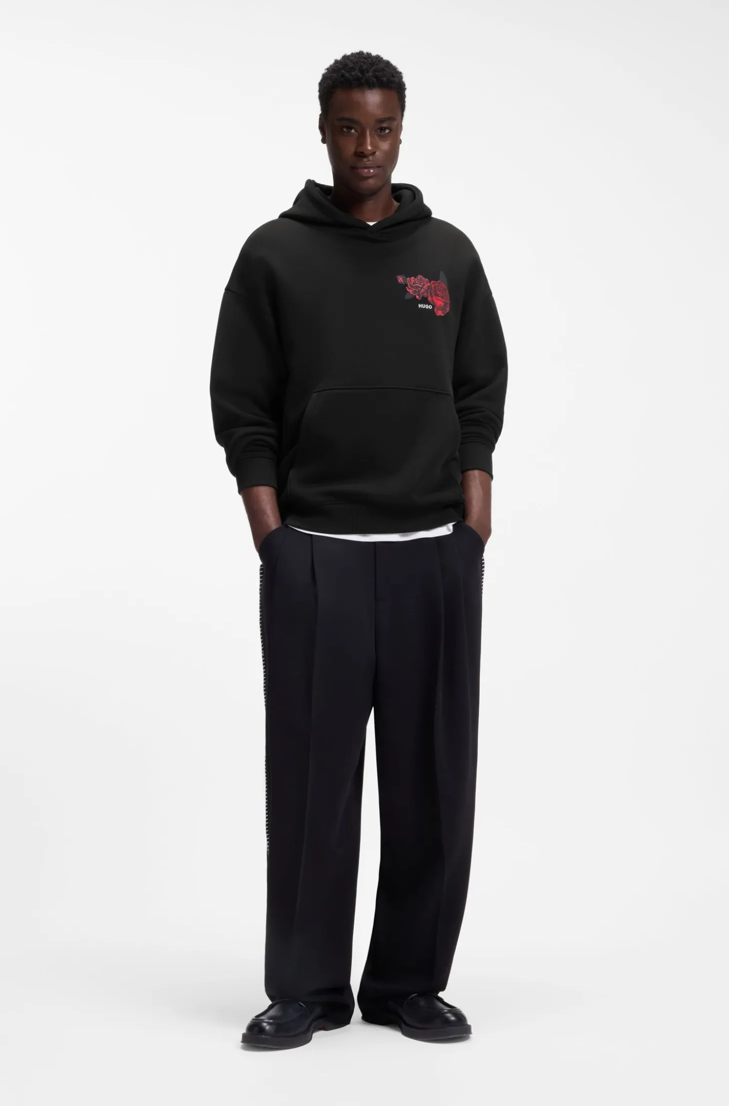 Hoodie aus Baumwoll-Terry mit Rosen-Artwork