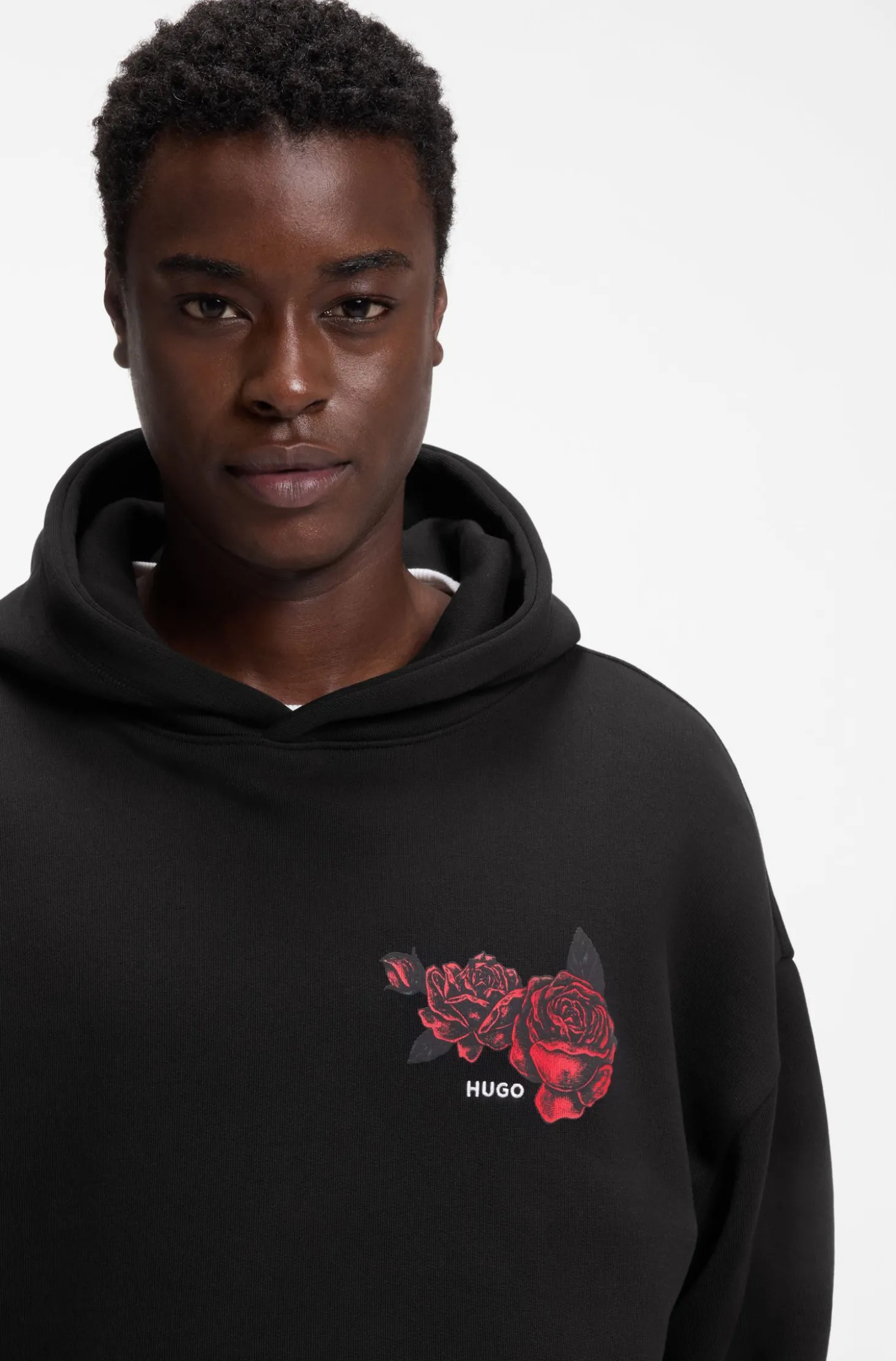 Hoodie aus Baumwoll-Terry mit Rosen-Artwork