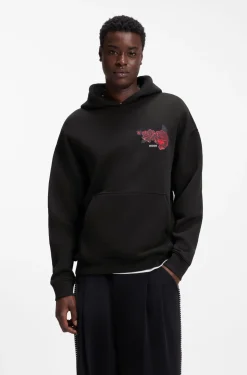 Hoodie aus Baumwoll-Terry mit Rosen-Artwork