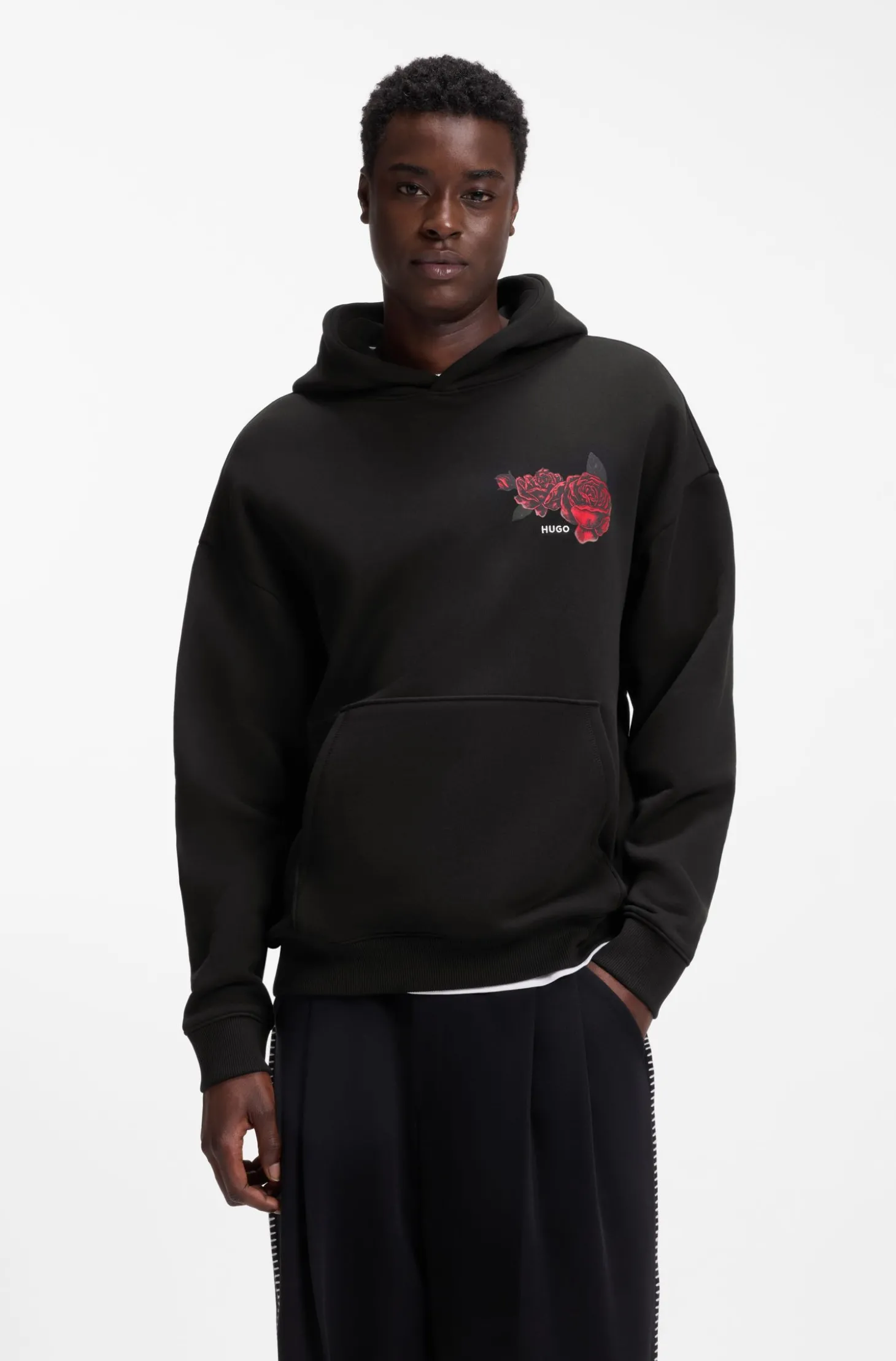 Hoodie aus Baumwoll-Terry mit Rosen-Artwork