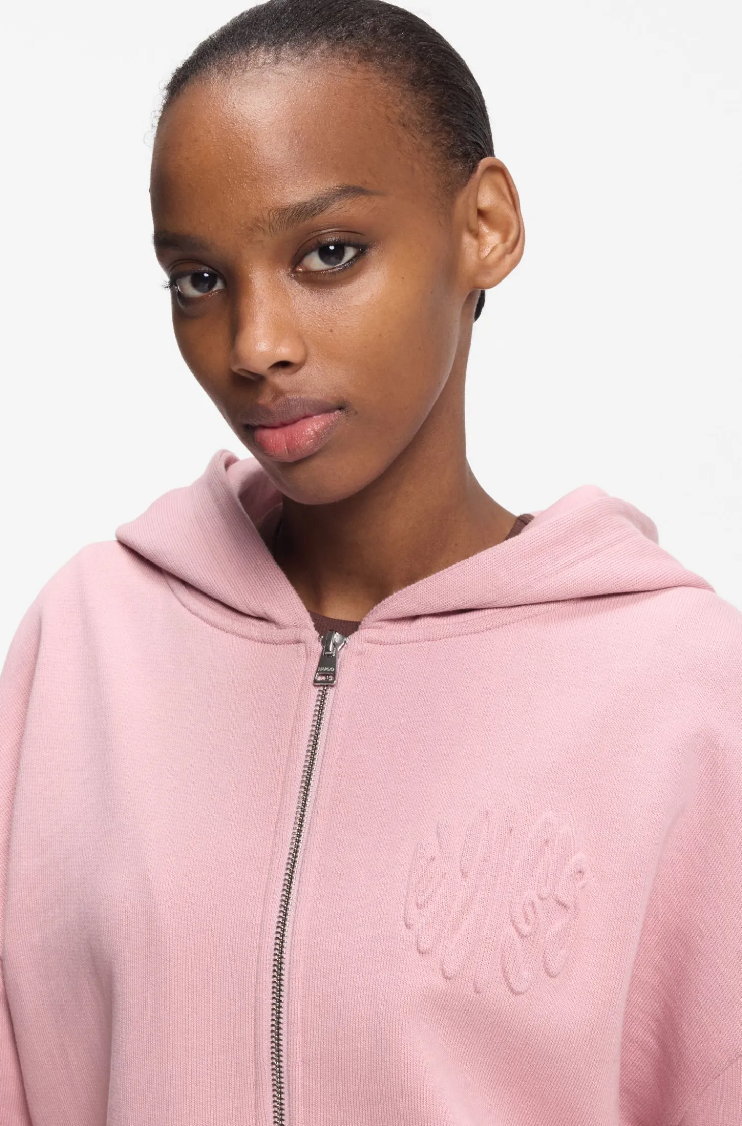 Hoodie aus Baumwoll-Terry mit Reißverschluss und Logo-Prägungen