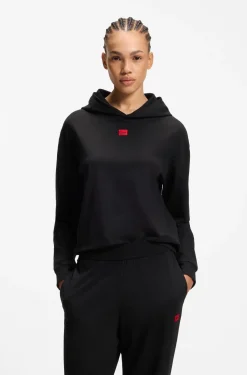 Hoodie aus Stretch-Jersey mit rotem Logo-Label