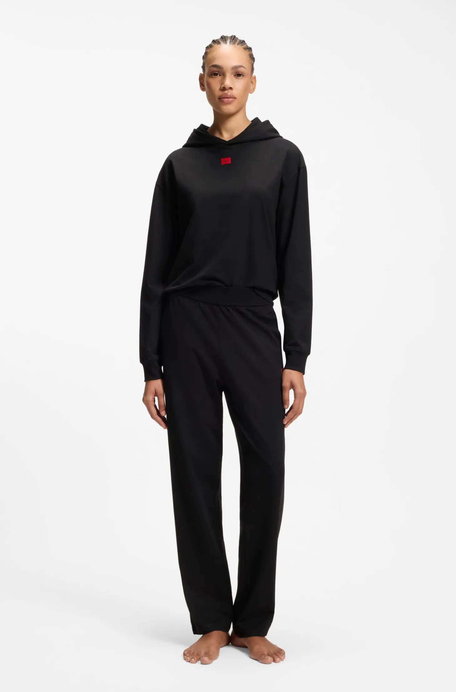 Hoodie aus Stretch-Jersey mit rotem Logo-Label