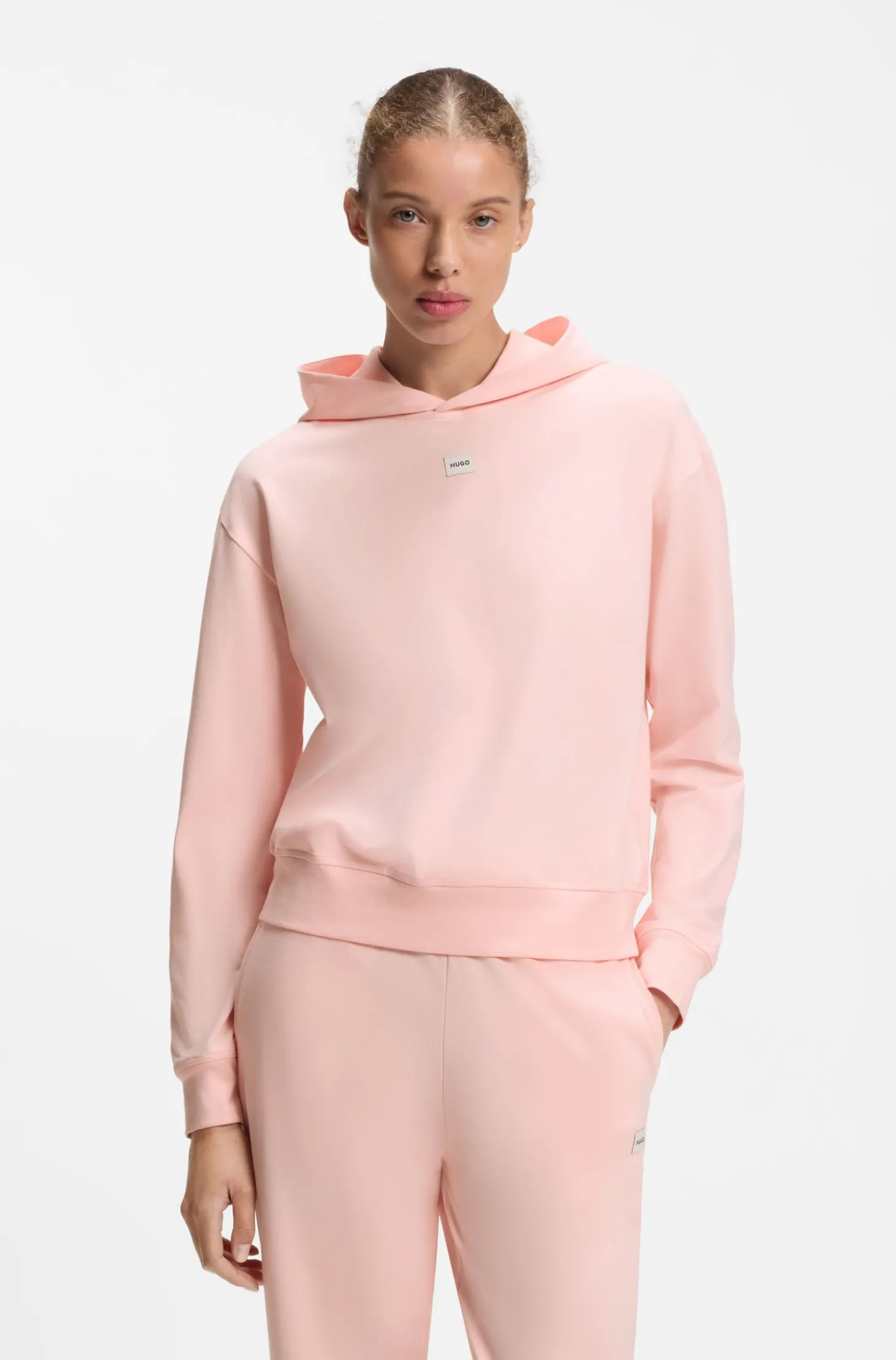 Hoodie aus Stretch-Jersey mit rotem Logo-Label
