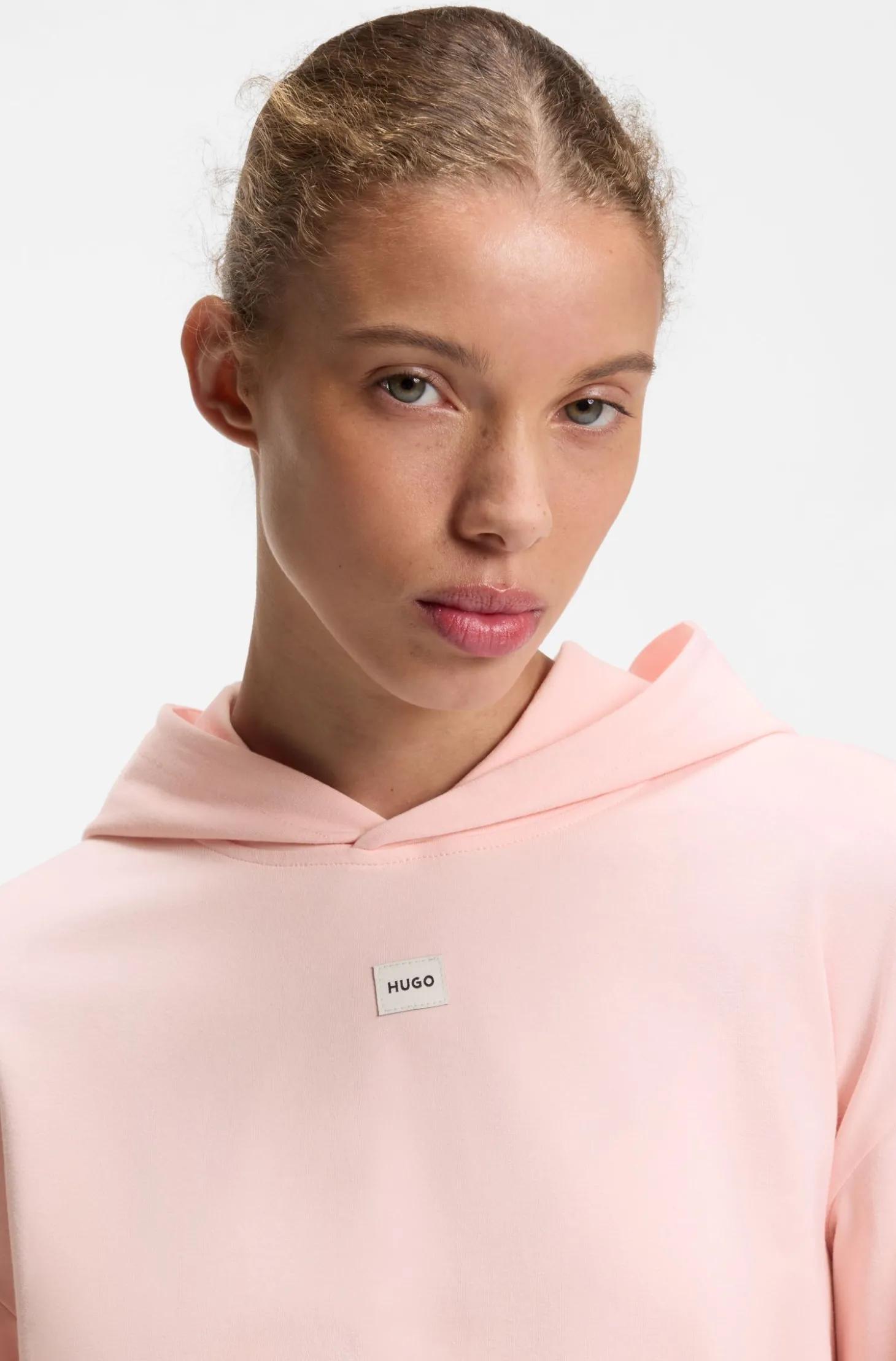 Hoodie aus Stretch-Jersey mit rotem Logo-Label