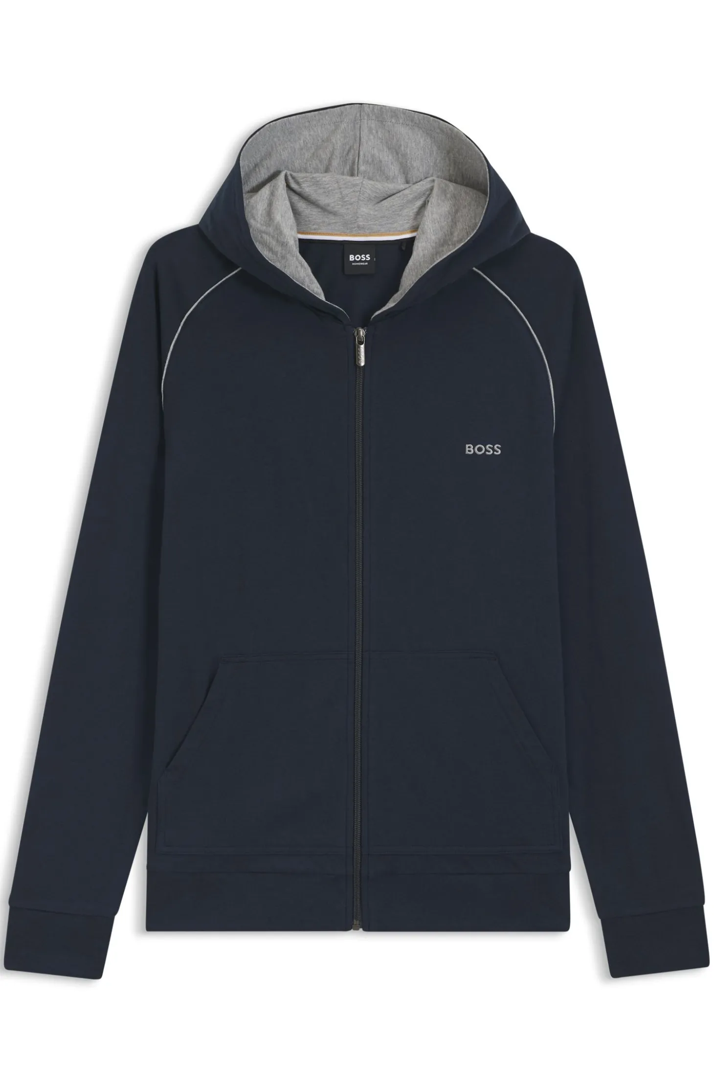 Hoodie mit Reißverschluss aus Stretch-Baumwolle mit Kontrastpaspeln
