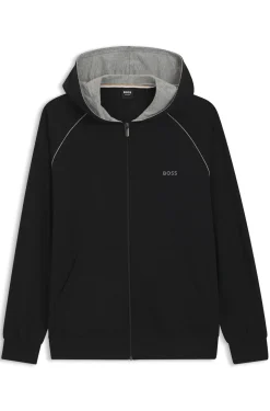 Hoodie mit Reißverschluss aus Stretch-Baumwolle mit Kontrastpaspeln