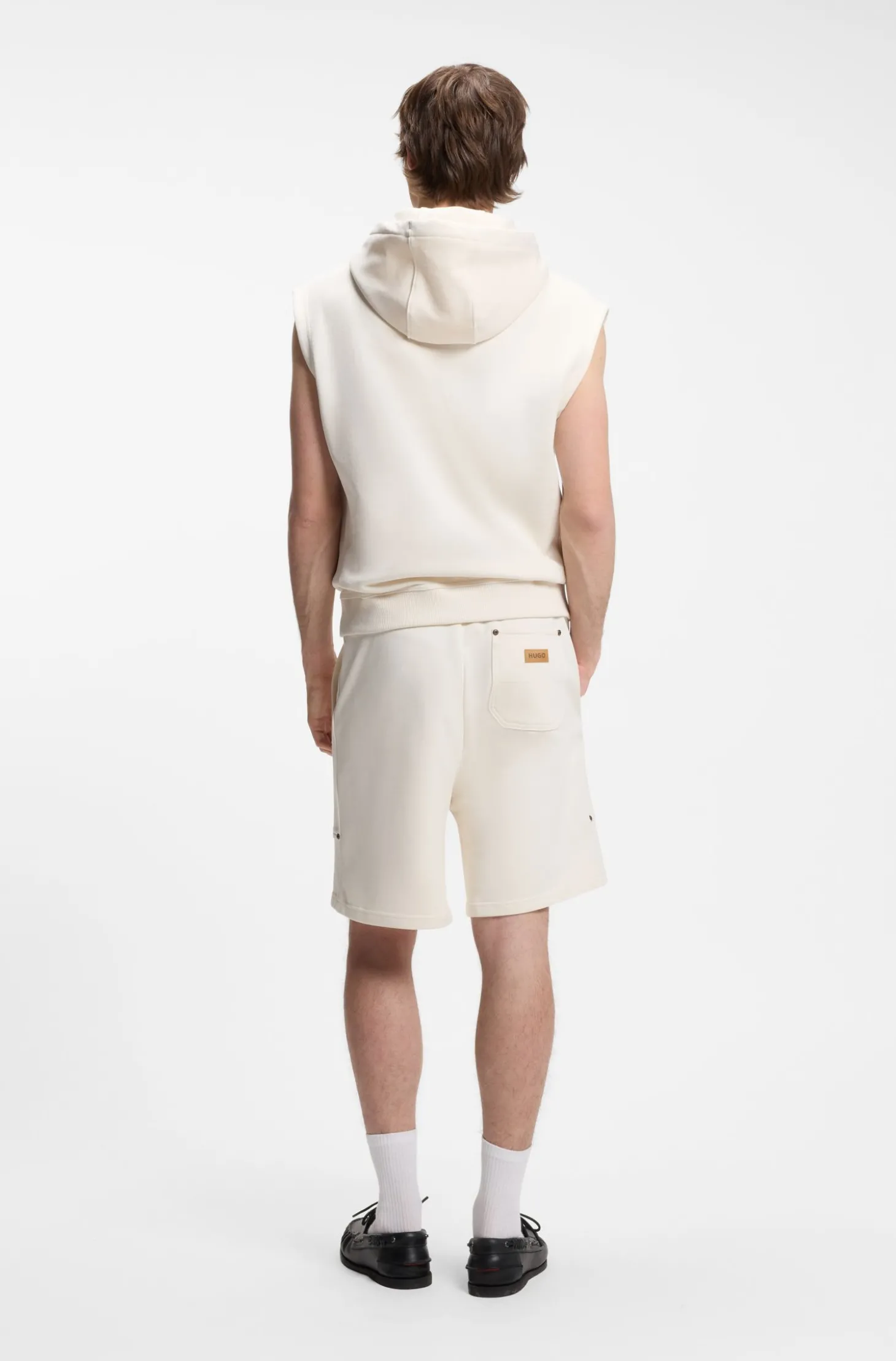 Hoodie ohne Ärmel aus Baumwoll-Terry mit Logo-Aufnäher