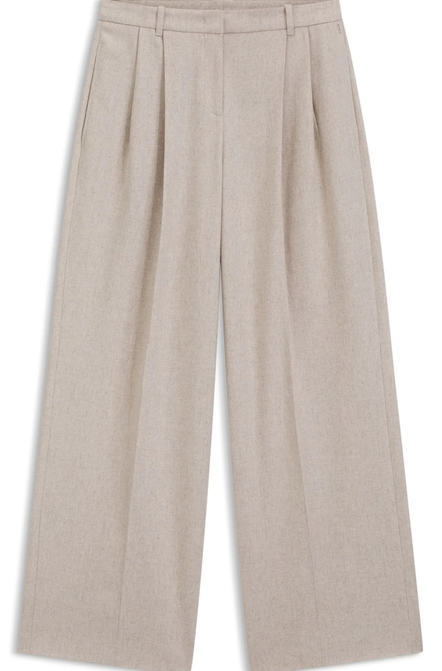 Hose aus meliertem Flanell mit weitem Beinverlauf und Bundfalten vorne