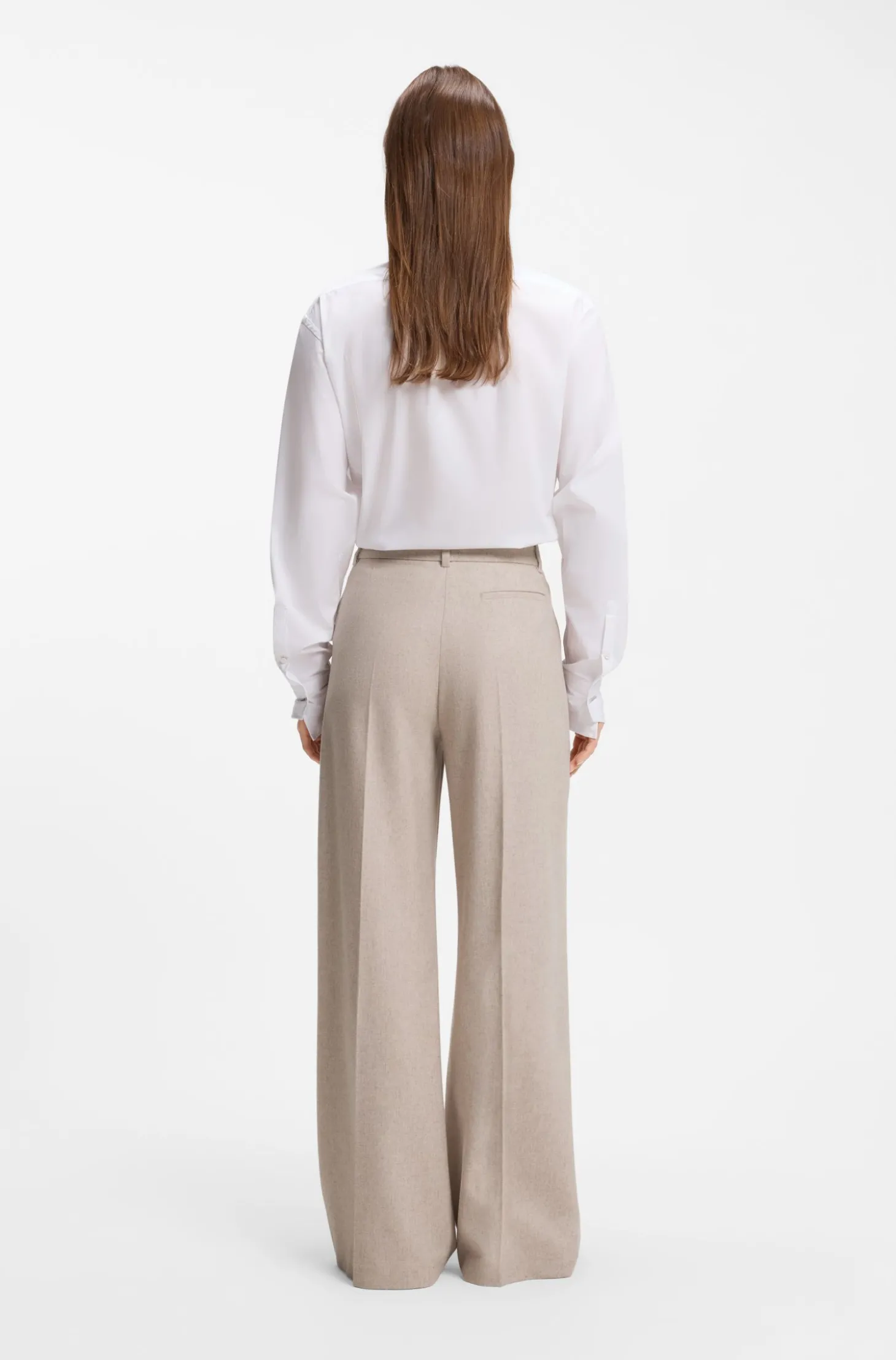 Hose aus meliertem Flanell mit weitem Beinverlauf und Bundfalten vorne