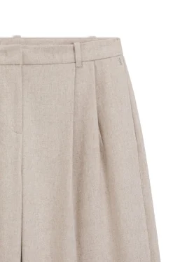 Hose aus meliertem Flanell mit weitem Beinverlauf und Bundfalten vorne