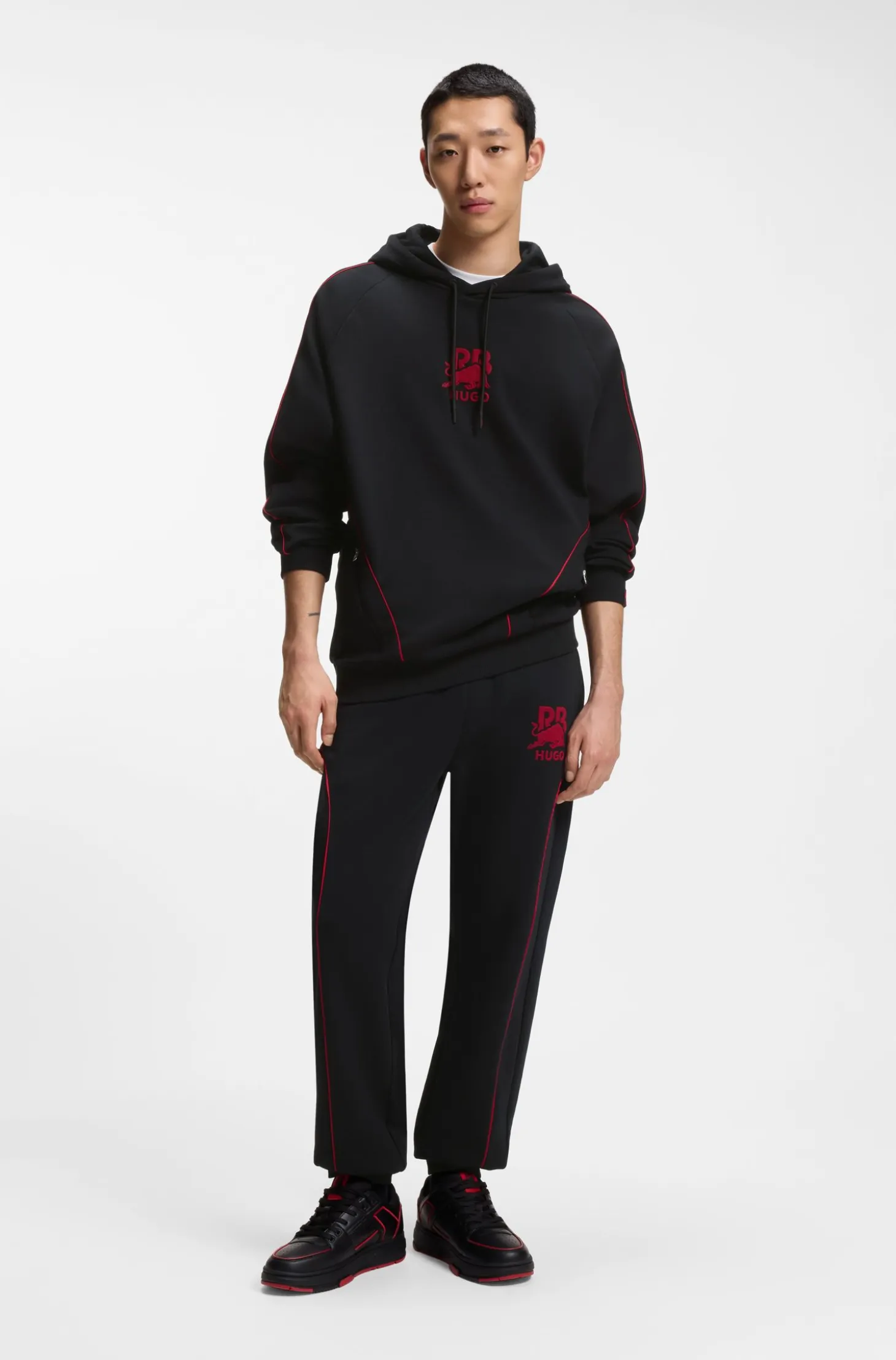 HUGO x RB Hoodie aus Stretch-Baumwolle mit Stier-Motiv