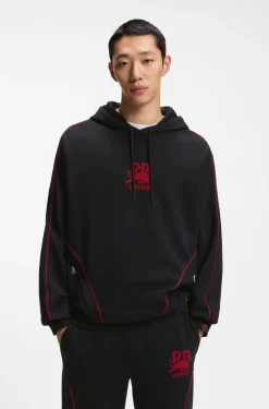 HUGO x RB Hoodie aus Stretch-Baumwolle mit Stier-Motiv