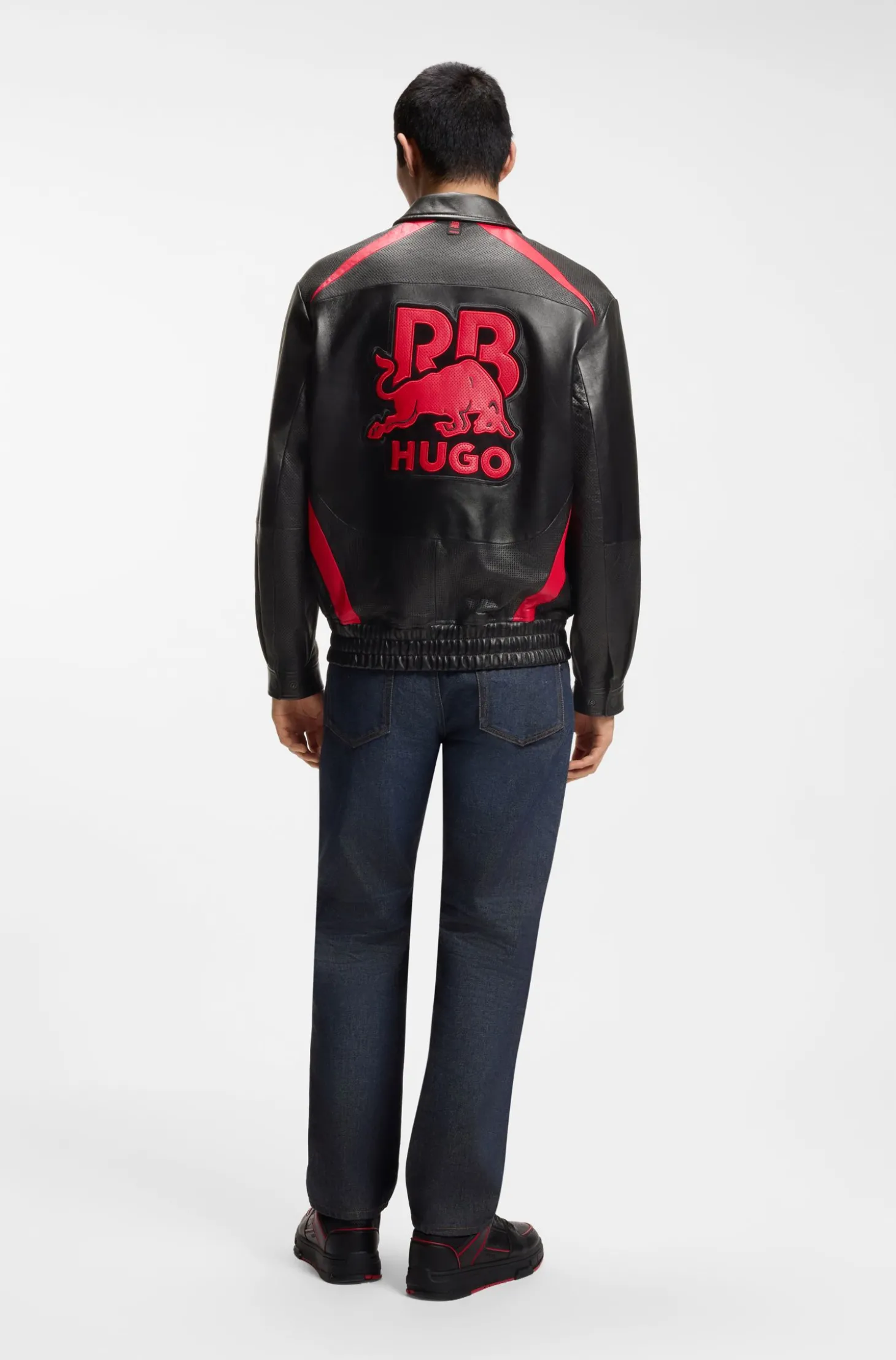 HUGO x RB Lederjacke mit Stier-Motiven