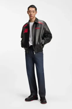 HUGO x RB Lederjacke mit Stier-Motiven