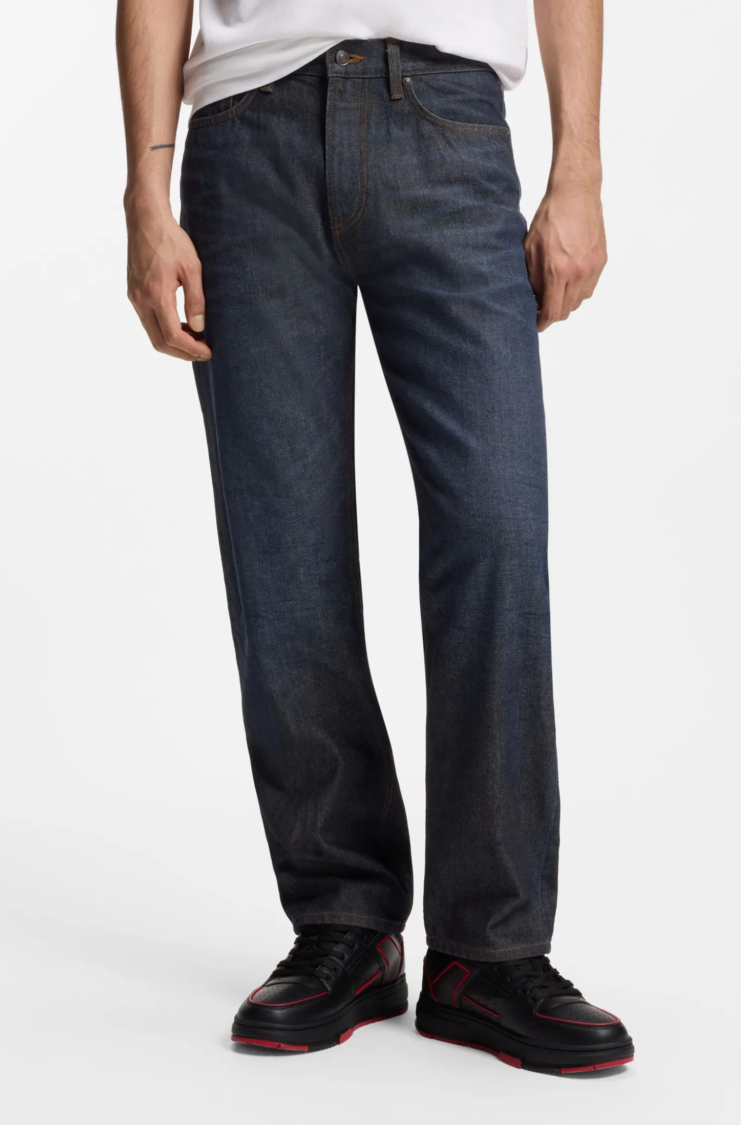 HUGO x RB Regular-Fit Jeans aus blauem Denim