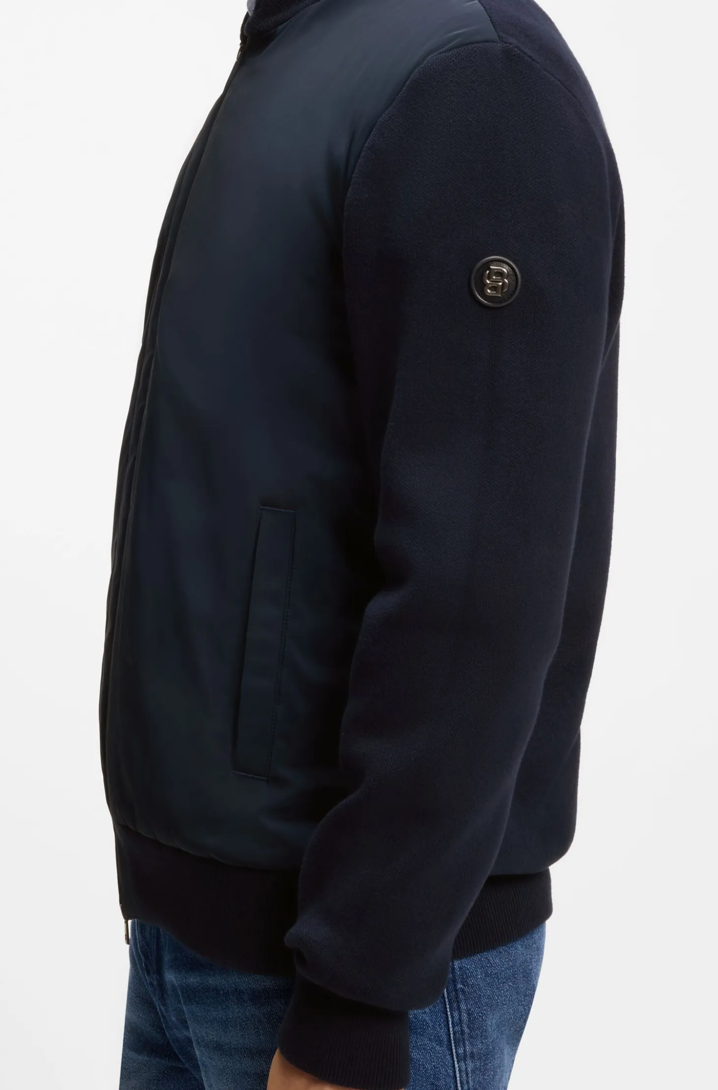 Hybrid-Jacke aus Baumwoll-Strick mit Bomberkragen
